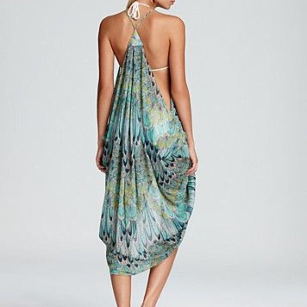 NWT Mara Hoffman Feather Pink Peacock Sheer Long Beach Swim Cover Up Sexy Boho - Picture 11 of 12